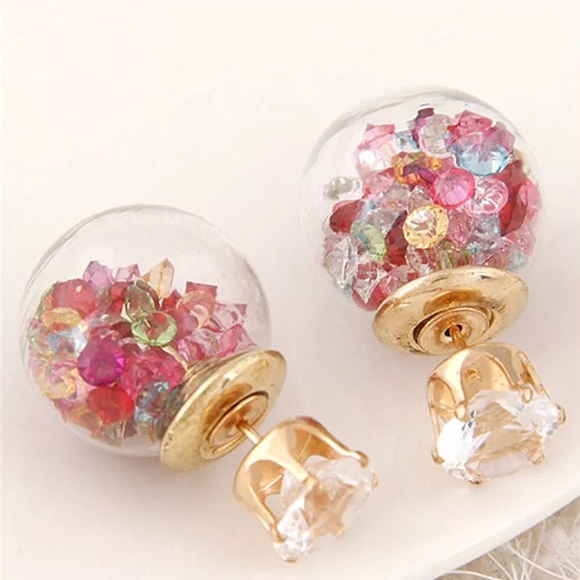 Jewelry - Glass Ball Multi-color Stud KPOP Resin Earrings